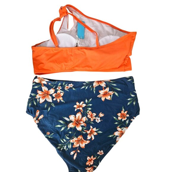 Womens Two-Piece High Waisted Bikini Set Large One Shoulder Beach Vacation Sexy - Picture 2 of 9